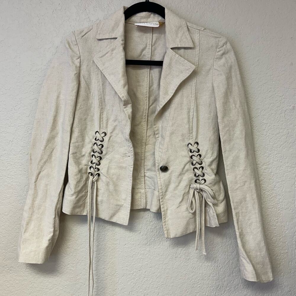 Valentino Roma Linen Blend One Button Blazer Jacket Beige Size 38/2
